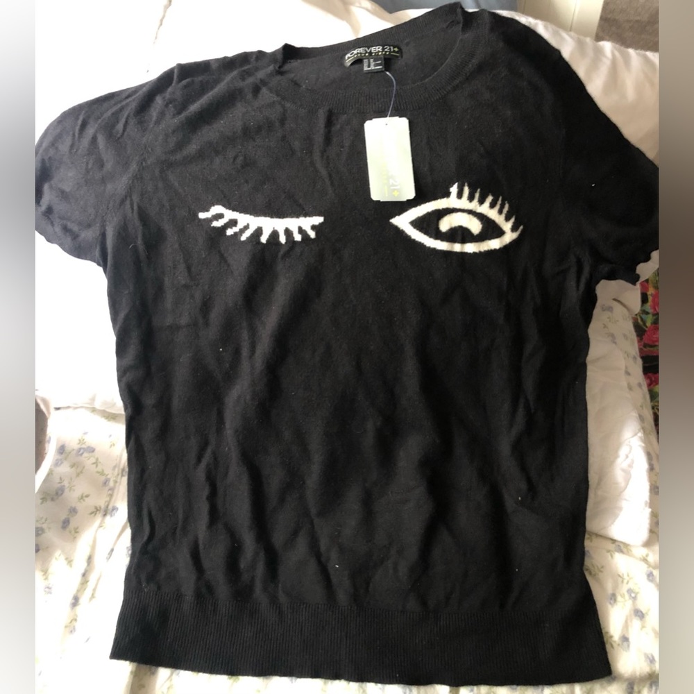 Forever 21 Eyelash Wink Short Sleeve Sweater/Shirt